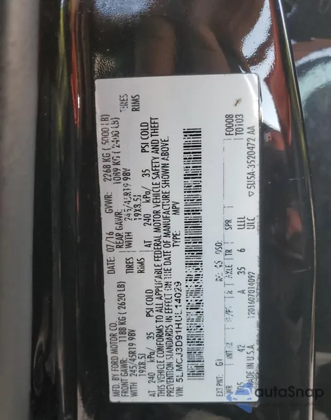 2017 Lincoln Mkc Reserve from USA, damaged, VIN 5LMCJ3D91HUL14029